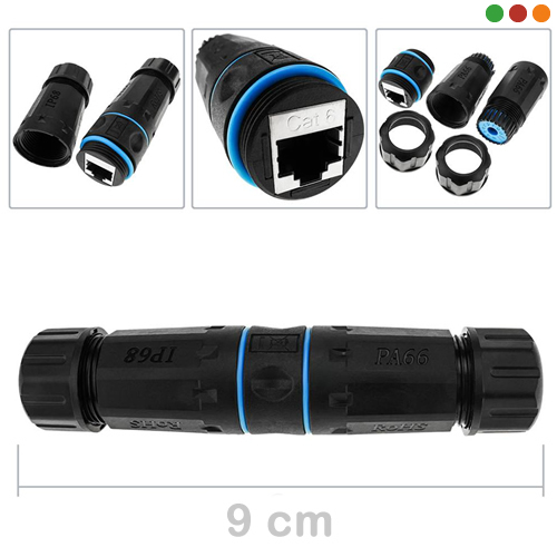 Conector / Ficha RJ45 Hembra / Hembra | CUPLA IP68 Cat 6 / Estanco - OEM