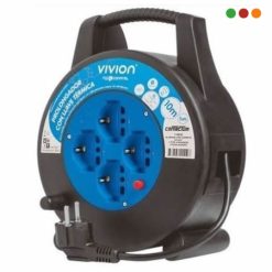 Electricidad | Alargue Carretel 10 mts / 4 x tomas / Llave / Ficha Schuko VIVION