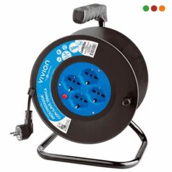 Electricidad | Alargue Carretel 15 mts / 4 x Tomas / Llave / Ficha Schuko Vivion