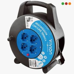 Electricidad | Alargue Carretel 20 mts / 4 x Tomas / Llave / Ficha Schuko Vivion