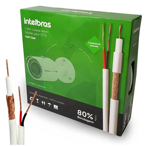 Seg. CCTV | Cable Coaxial RG / Bipolar 4mm + 2X26 AWG FC80CBR - 100m - INTELBRAS