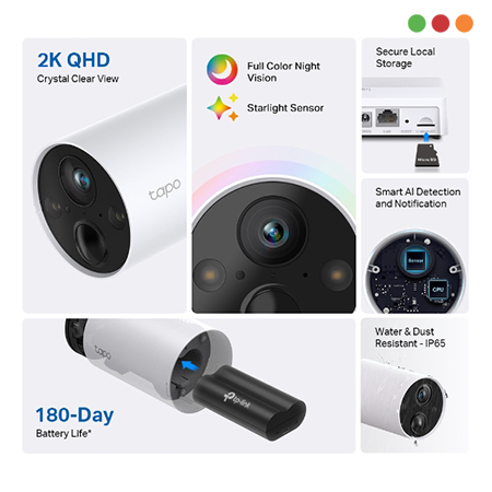 Smart Home | TAPO | Camara a bateria| 2 MP Bullet | F. Color | C420 2K- TP-LINK - Imagen 3