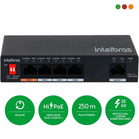 Switch PoE 5p 10/100 | 4p | SF 500 Hi PoE | Intelbras - Imagen 2